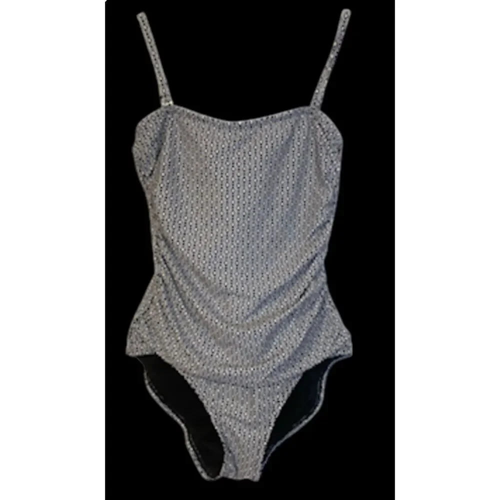 DKNY One Piece Swim Suit Adjustable Straps Sz. M Bra Blue/White - Picture 6 of 13
